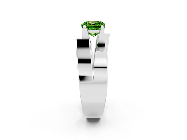 Platinum Modern Tension Set Cushion Cut Peridot Solitaire Wide Band Ring