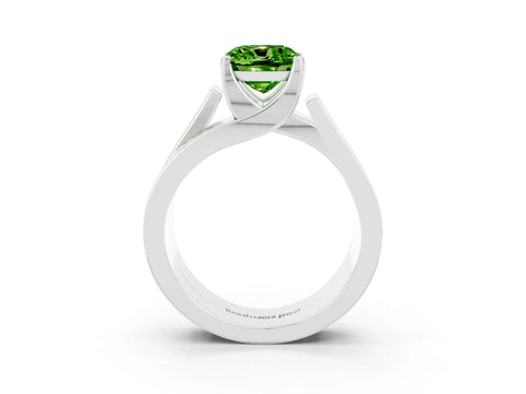 White gold Modern Tension Set Cushion Cut Peridot Solitaire Wide Band Ring_3