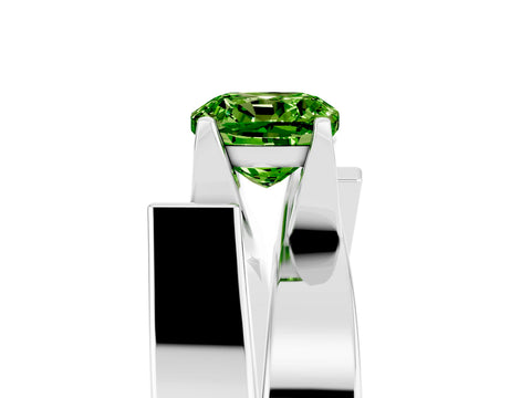 White gold Modern Tension Set Cushion Cut Peridot Solitaire Wide Band Ring_5
