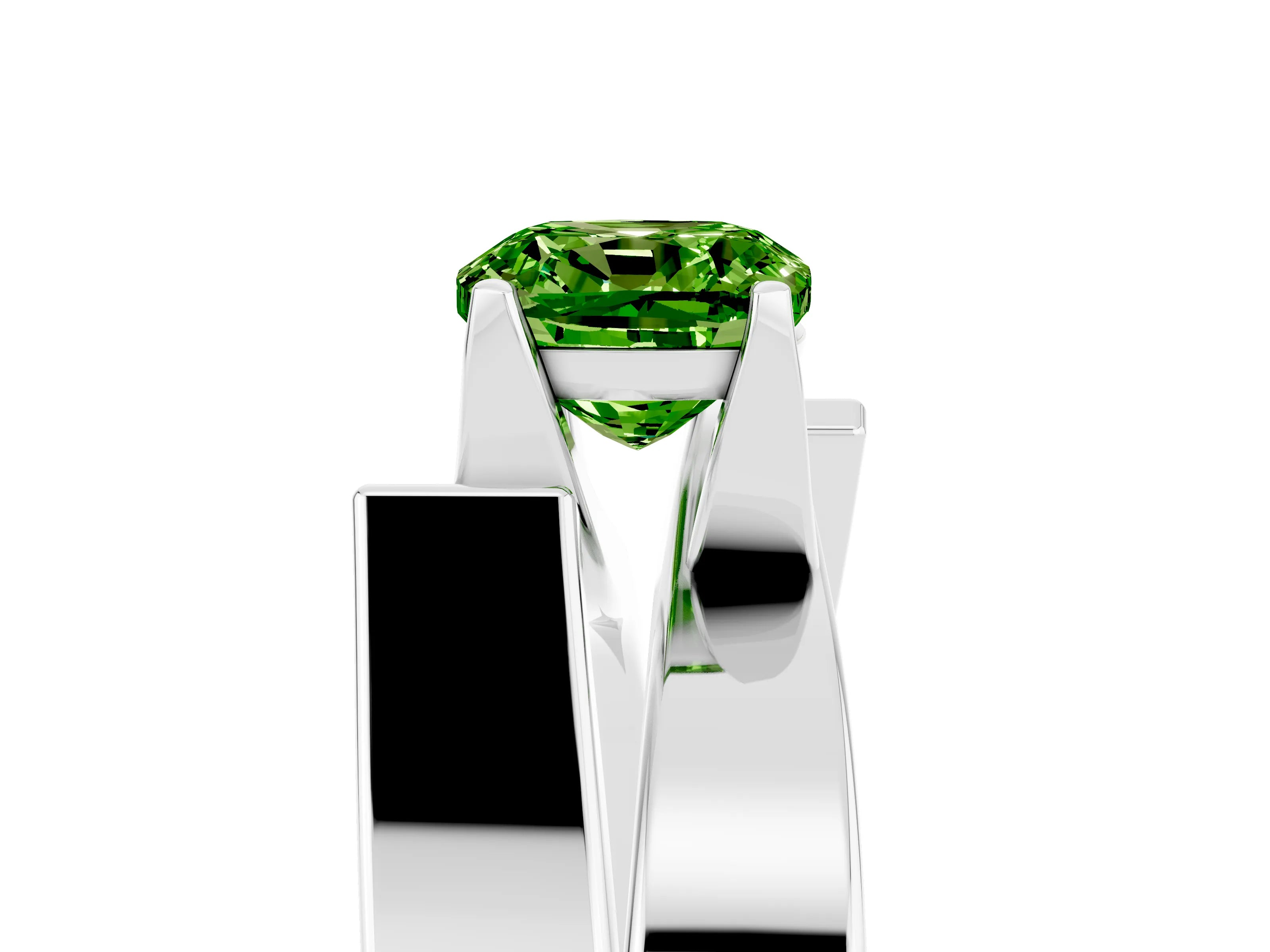 White gold Modern Tension Set Cushion Cut Peridot Solitaire Wide Band Ring_5