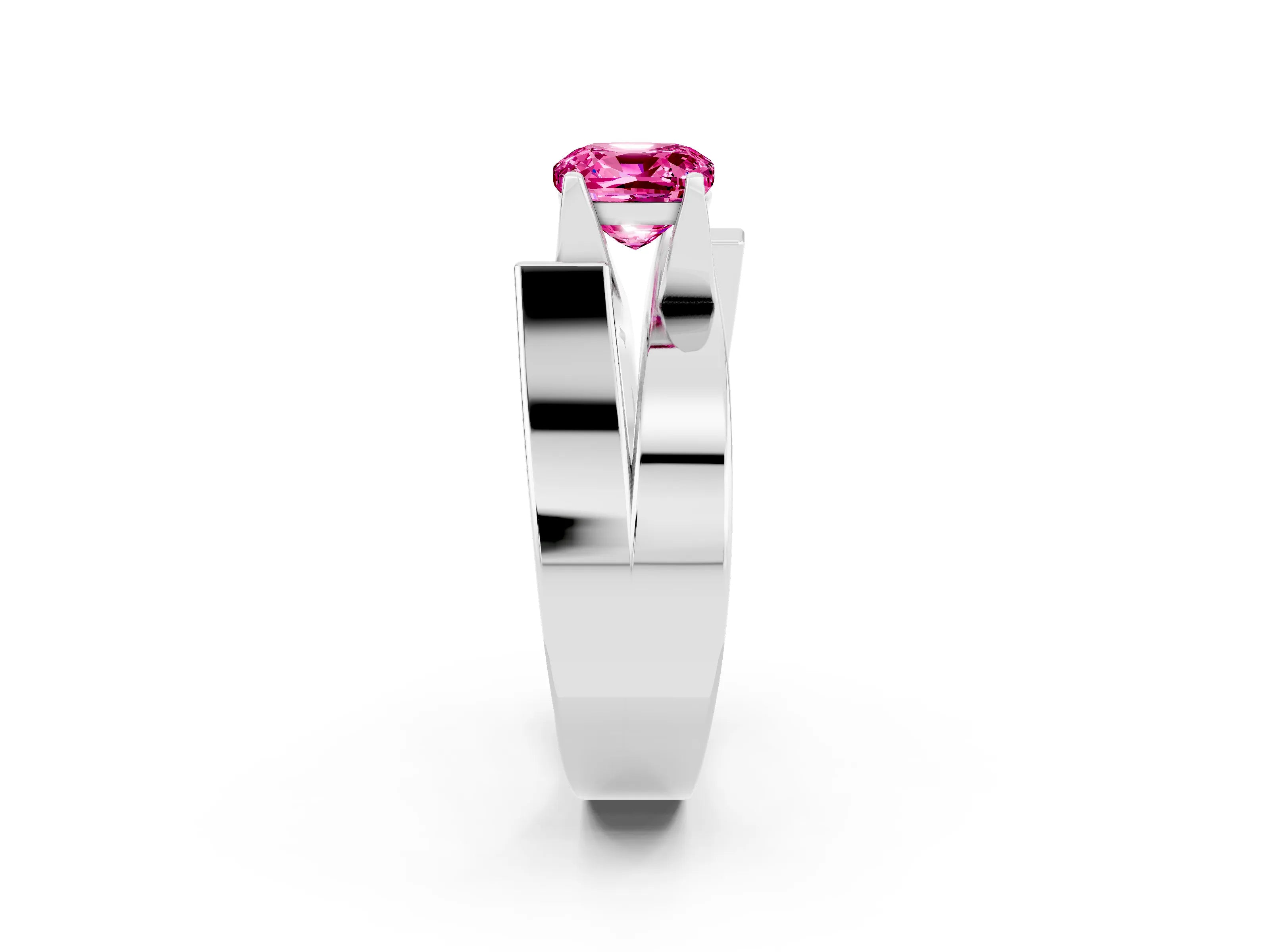 White gold Modern Tension Set Cushion Cut Pink Sapphire Solitaire Wide Band Ring_14