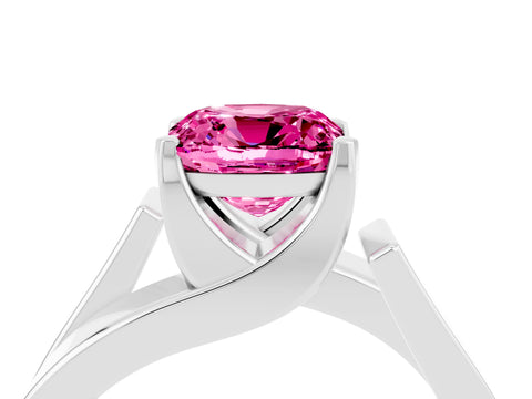 White gold Modern Tension Set Cushion Cut Pink Sapphire Solitaire Wide Band Ring_16