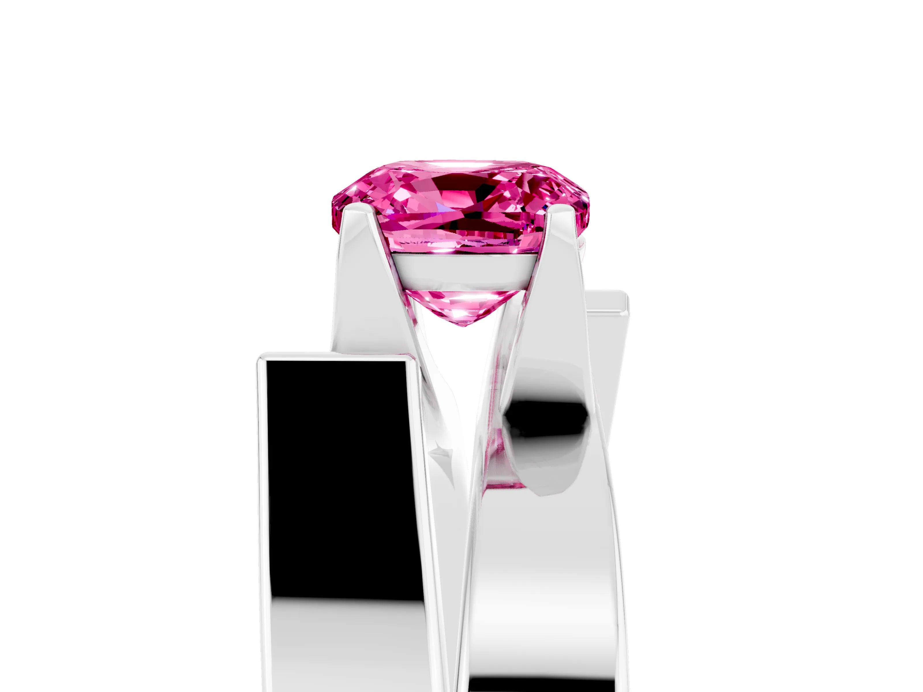 White gold Modern Tension Set Cushion Cut Pink Sapphire Solitaire Wide Band Ring_17