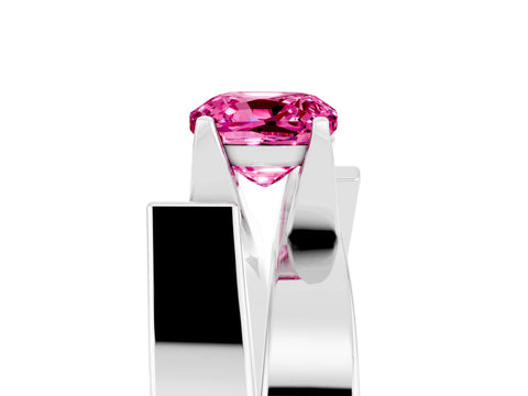 White gold Modern Tension Set Cushion Cut Pink Sapphire Solitaire Wide Band Ring_17