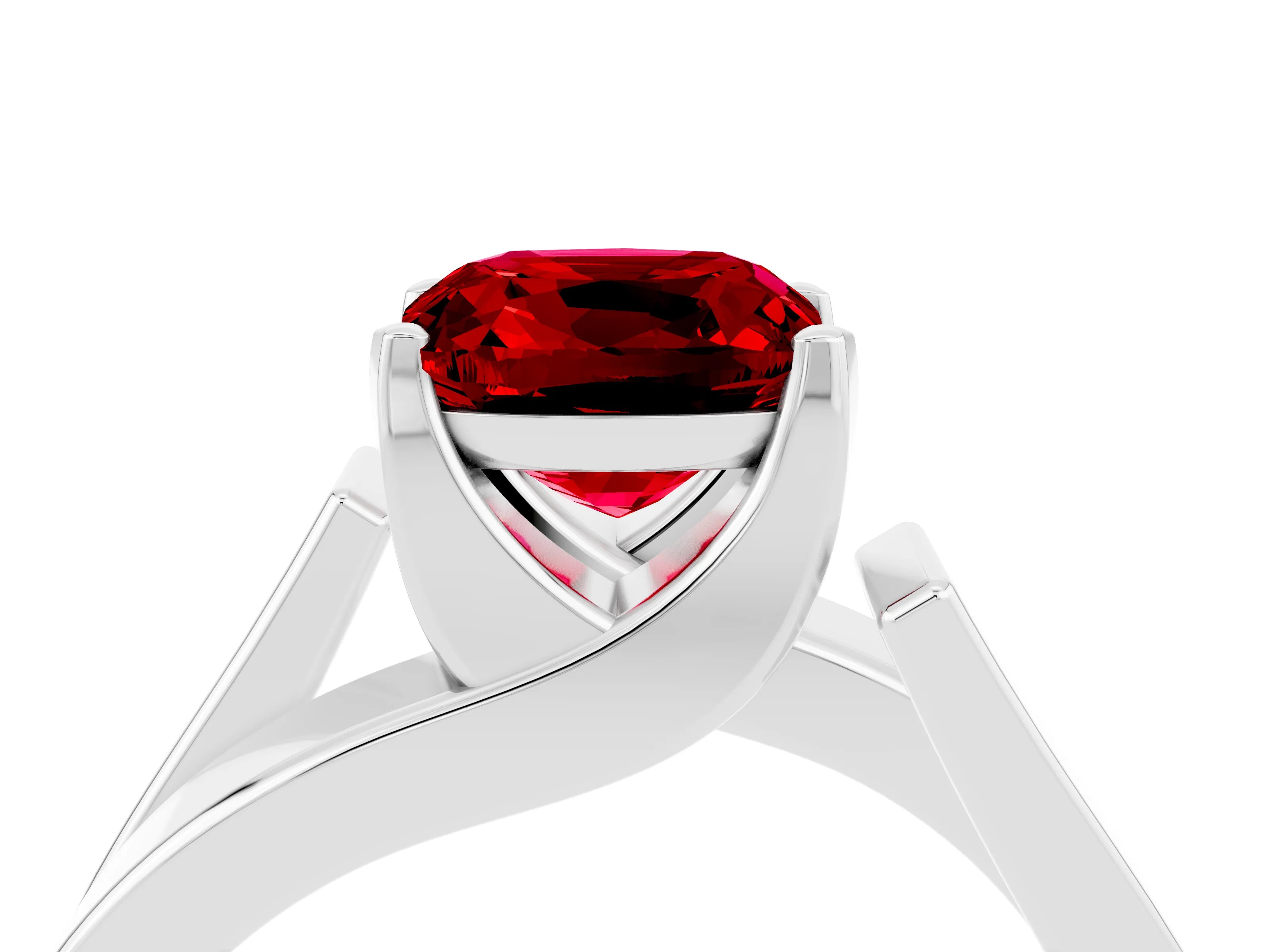 White gold Modern Tension Set Cushion Cut Ruby Solitaire Wide Band Ring_4