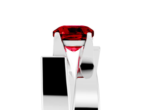 White gold Modern Tension Set Cushion Cut Ruby Solitaire Wide Band Ring_5