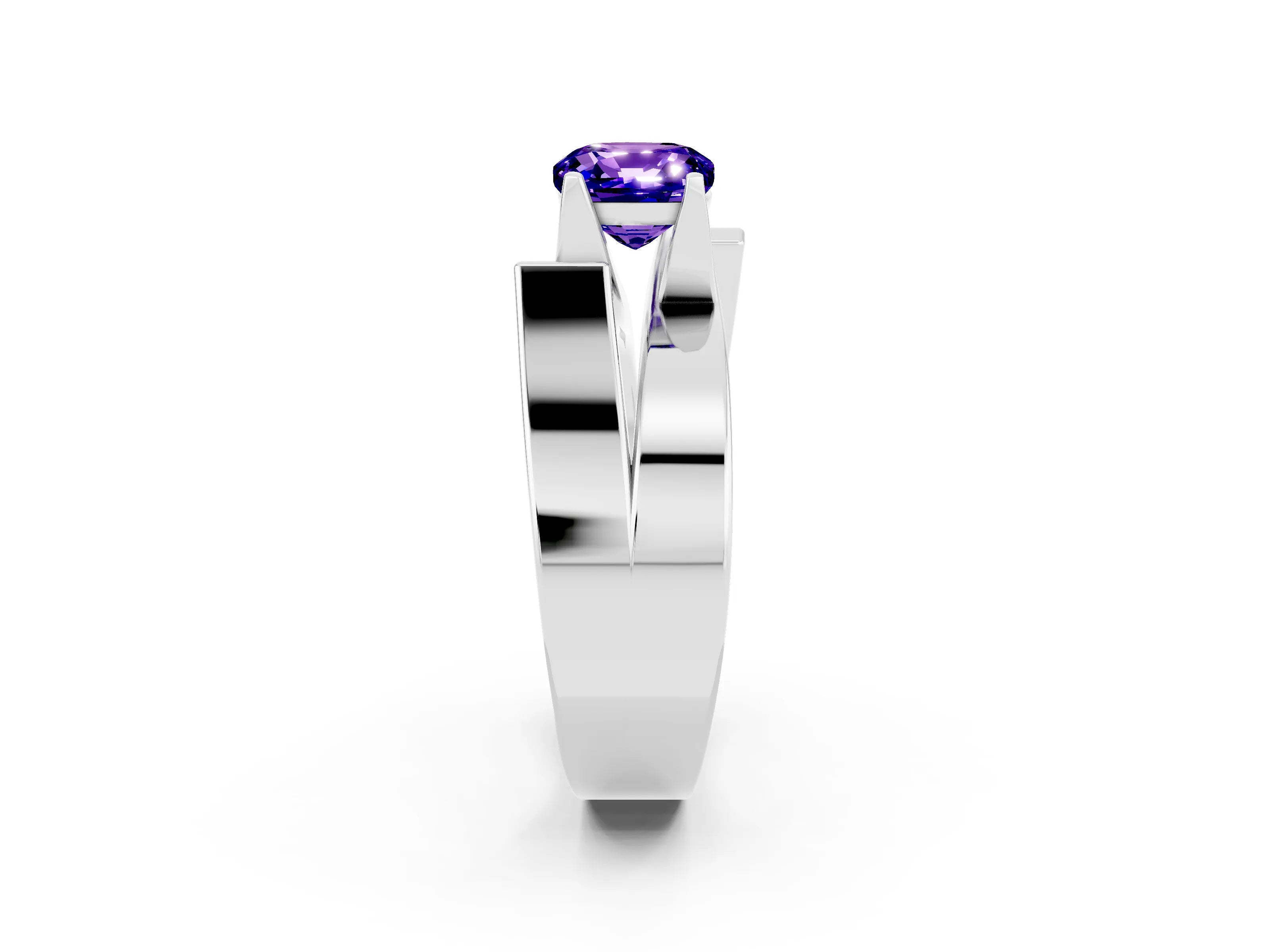 White gold Modern Tension Set Cushion Cut Tanzanite Solitaire Wide Band Ring_2