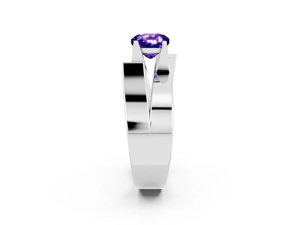 White gold Modern Tension Set Cushion Cut Tanzanite Solitaire Wide Band Ring