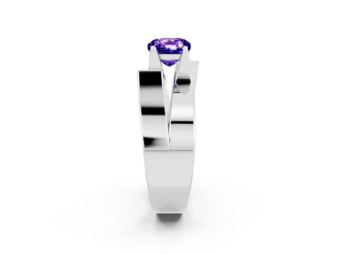 White gold Modern Tension Set Cushion Cut Tanzanite Solitaire Wide Band Ring_2