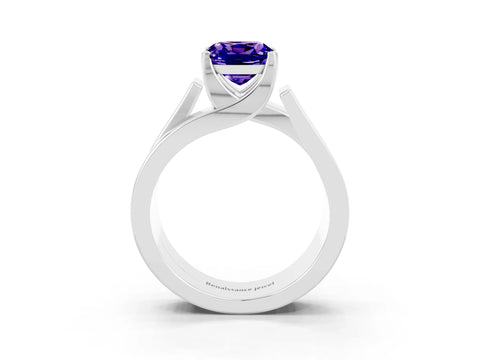 White gold Modern Tension Set Cushion Cut Tanzanite Solitaire Wide Band Ring_3