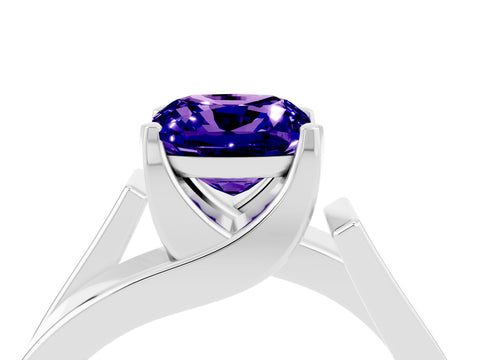 White gold Modern Tension Set Cushion Cut Tanzanite Solitaire Wide Band Ring_4