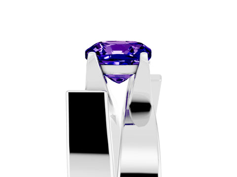White gold Modern Tension Set Cushion Cut Tanzanite Solitaire Wide Band Ring_5