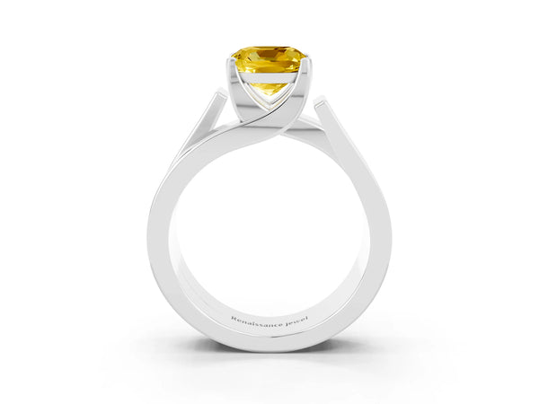 White gold Modern Tension Set Cushion Cut Yellow Sapphire Solitaire Wide Band Ring