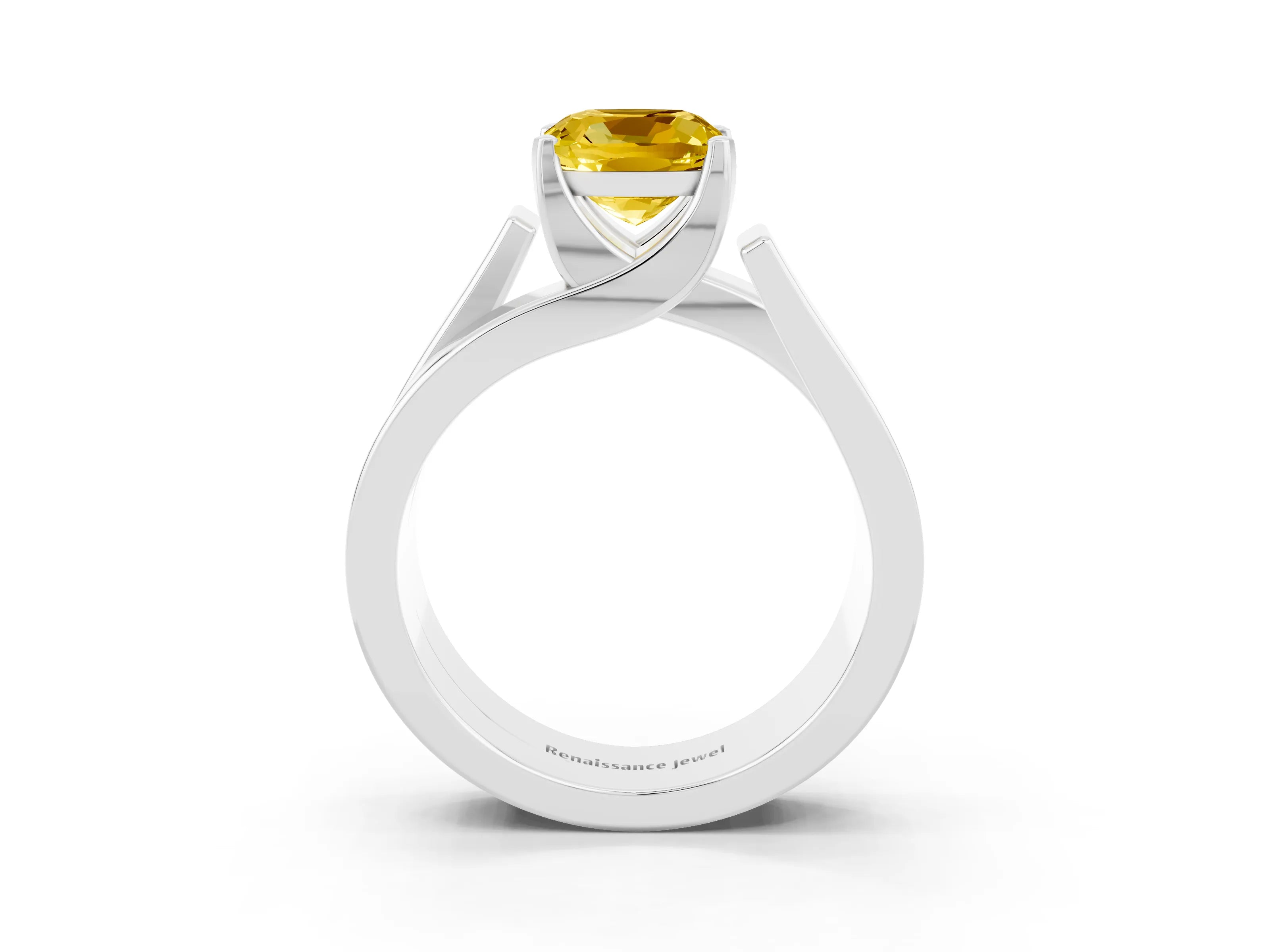 White gold Modern Tension Set Cushion Cut Yellow Sapphire Solitaire Wide Band Ring_15
