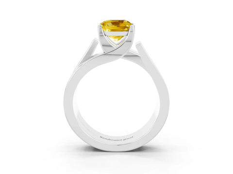 White gold Modern Tension Set Cushion Cut Yellow Sapphire Solitaire Wide Band Ring_15