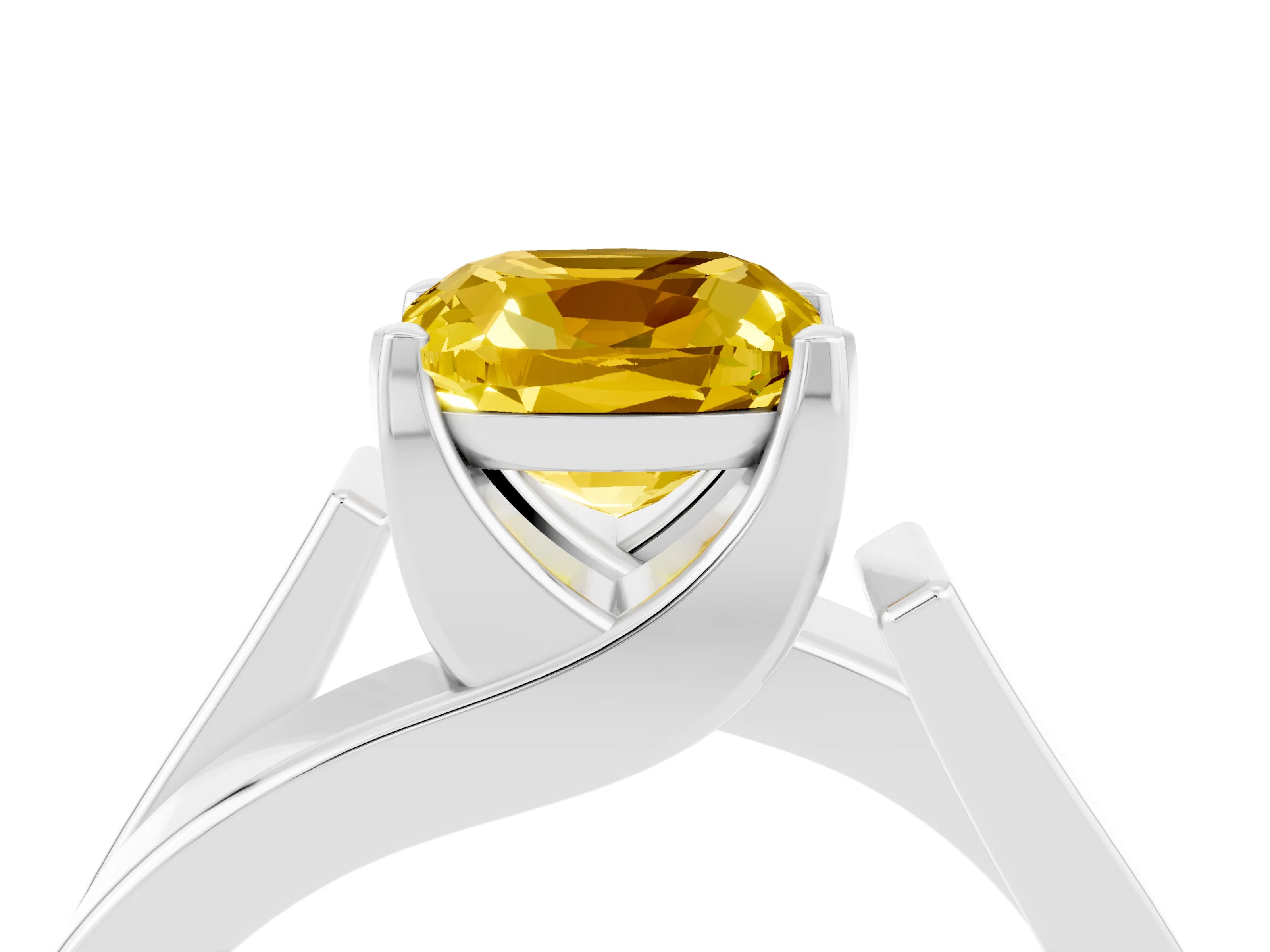 White gold Modern Tension Set Cushion Cut Yellow Sapphire Solitaire Wide Band Ring_16