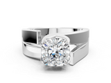 14K White Gold Modern Tension Set 6.01 Carat E VVS2 Cushion Diamond Solitaire Wide Band Ring