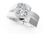 14K White Gold Modern Tension Set 6.01 Carat E VVS2 Cushion Diamond Solitaire Wide Band Ring