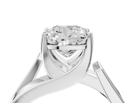 14K White Gold Modern Tension Set 6.01 Carat E VVS2 Cushion Diamond Solitaire Wide Band Ring