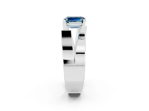 White gold Modern Tension Set Emerald Cut Aquamarine Solitaire Wide Band Ring_32