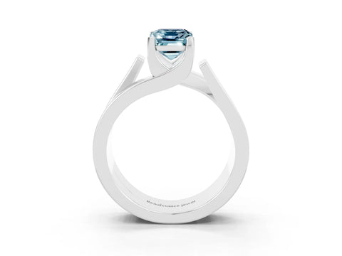 White gold Modern Tension Set Emerald Cut Aquamarine Solitaire Wide Band Ring_35