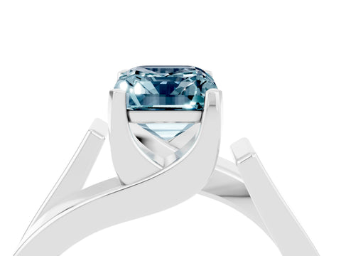 White gold Modern Tension Set Emerald Cut Aquamarine Solitaire Wide Band Ring_36
