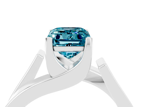 White gold Modern Tension Set Emerald Cut Blue Topaz Solitaire Wide Band Ring_4
