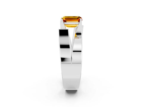 White gold Modern Tension Set Emerald Cut Citrine Solitaire Wide Band Ring_2