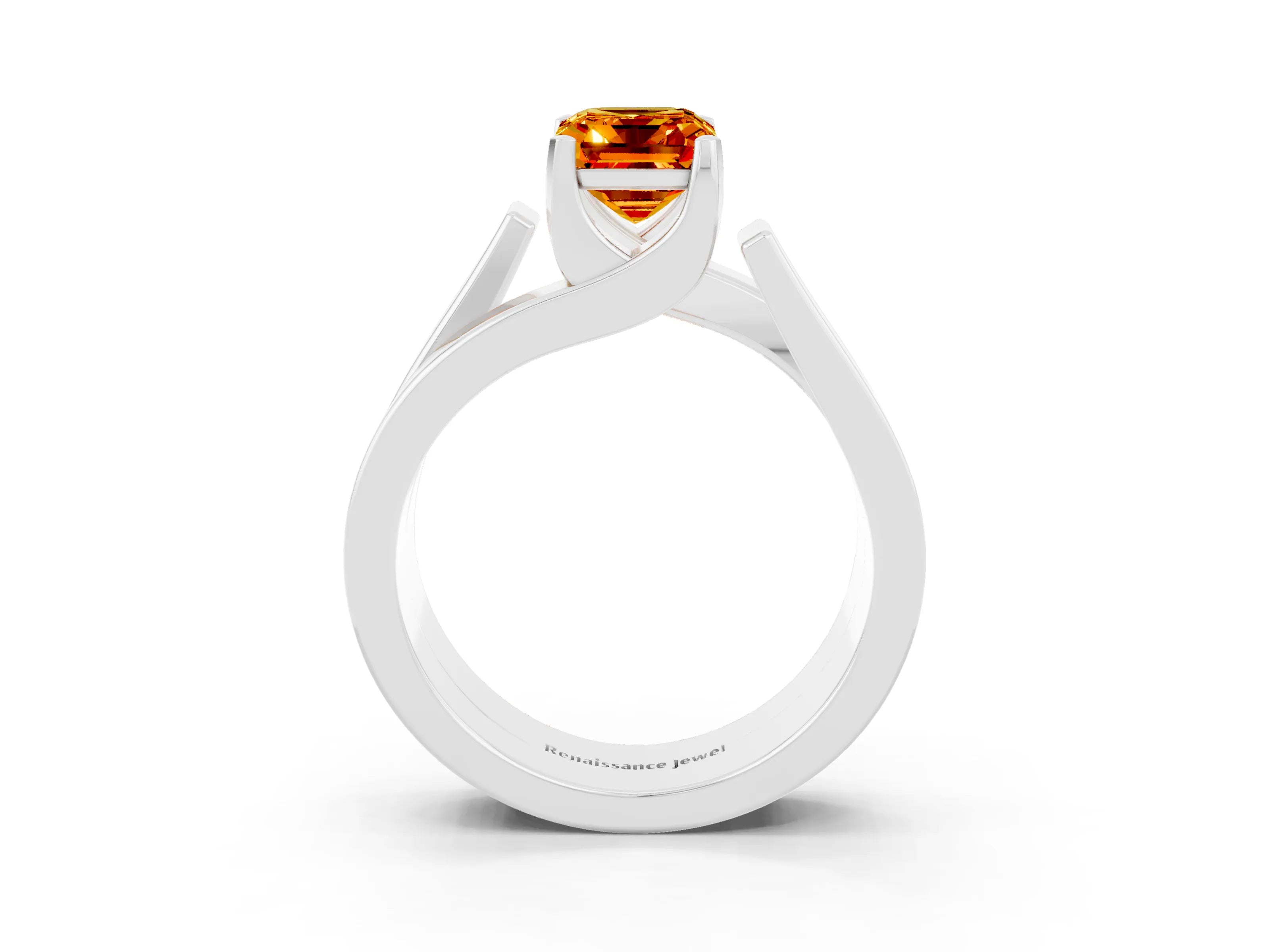 White gold Modern Tension Set Emerald Cut Citrine Solitaire Wide Band Ring_3