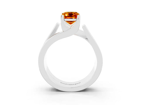 White gold Modern Tension Set Emerald Cut Citrine Solitaire Wide Band Ring_3