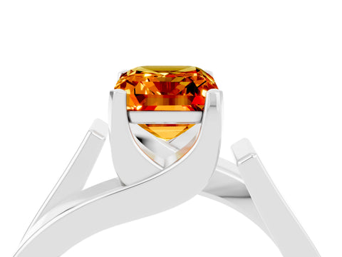 White gold Modern Tension Set Emerald Cut Citrine Solitaire Wide Band Ring_4