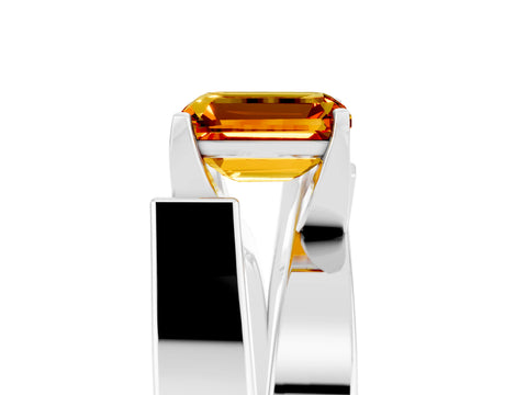 White gold Modern Tension Set Emerald Cut Citrine Solitaire Wide Band Ring_5