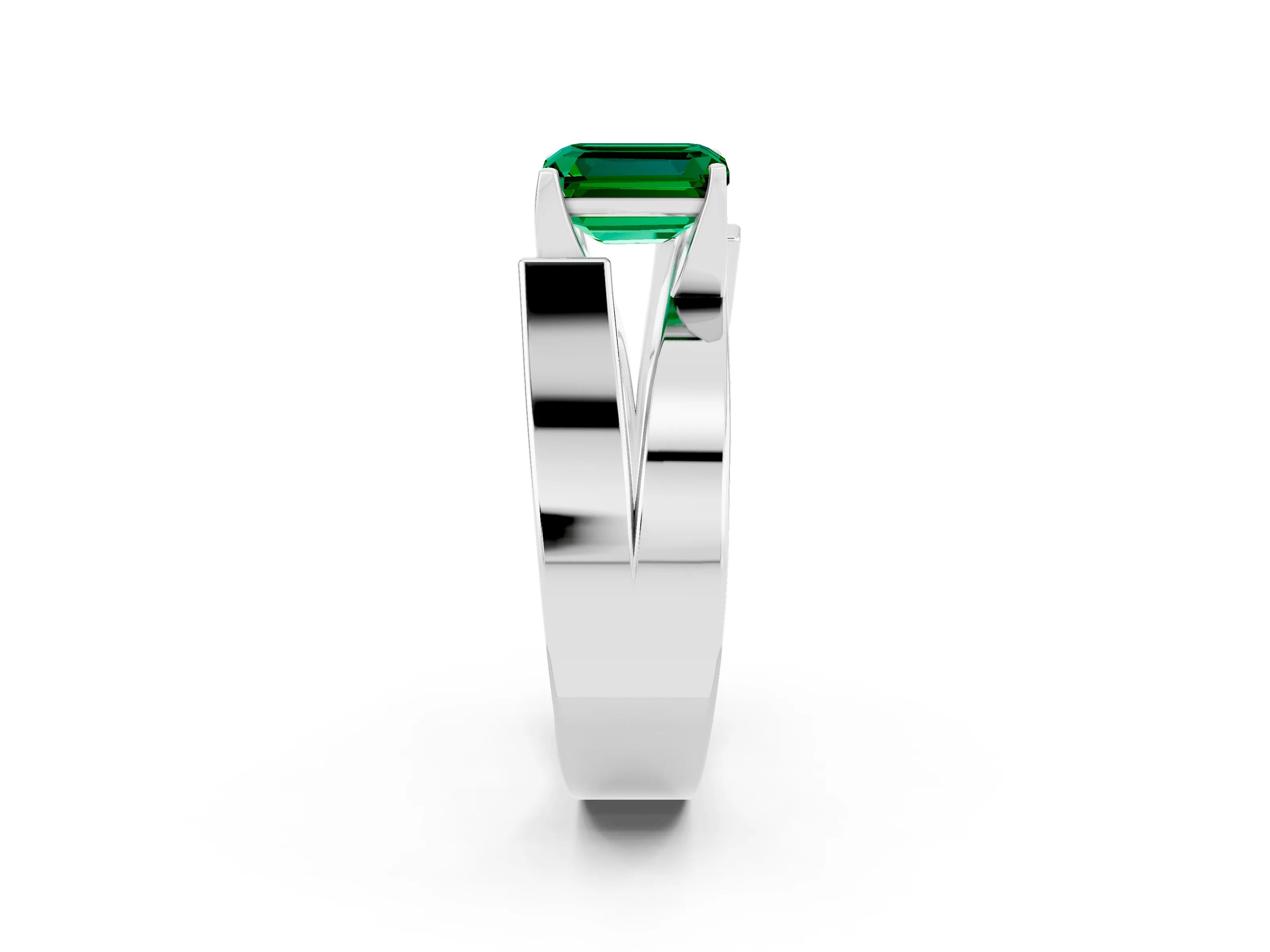 White gold Modern Tension Set Emerald Cut Emerald Solitaire Wide Band Ring_21