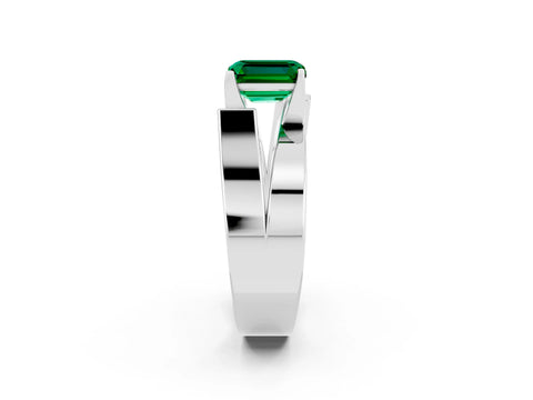 White gold Modern Tension Set Emerald Cut Emerald Solitaire Wide Band Ring_21