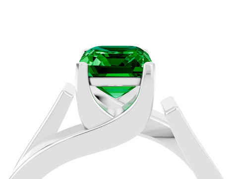White gold Modern Tension Set Emerald Cut Emerald Solitaire Wide Band Ring_22