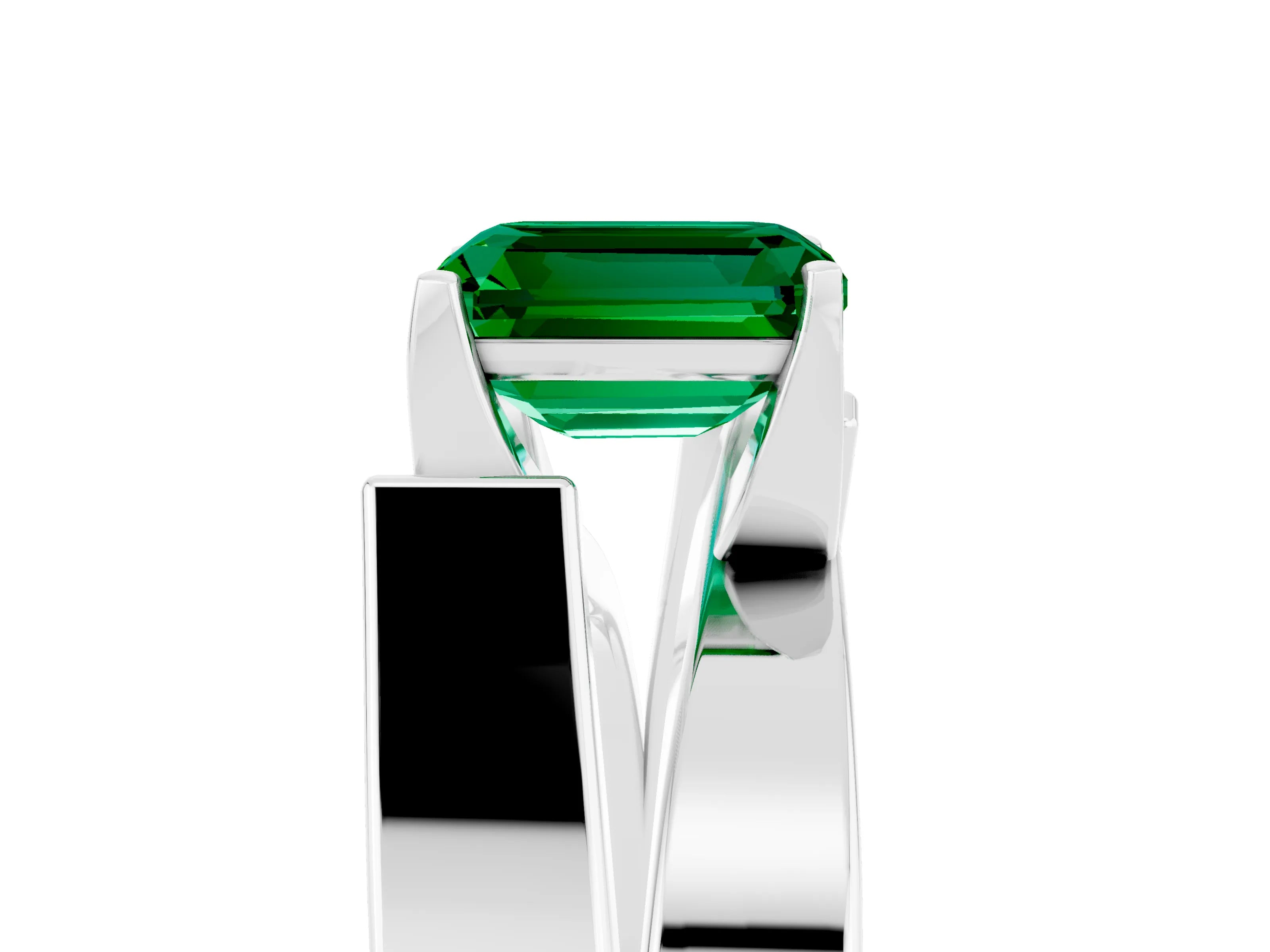 White gold Modern Tension Set Emerald Cut Emerald Solitaire Wide Band Ring_23