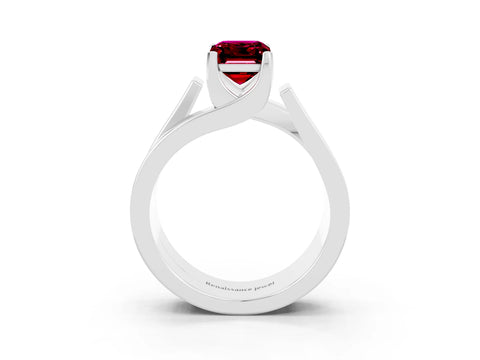 White gold Modern Tension Set Emerald Cut Garnet Solitaire Wide Band Ring_3