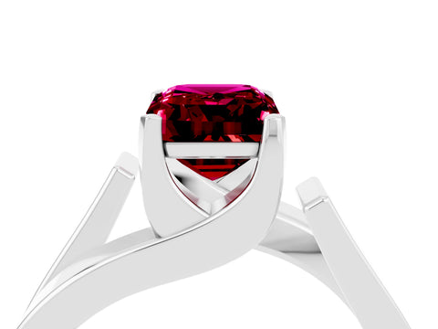 White gold Modern Tension Set Emerald Cut Garnet Solitaire Wide Band Ring_4