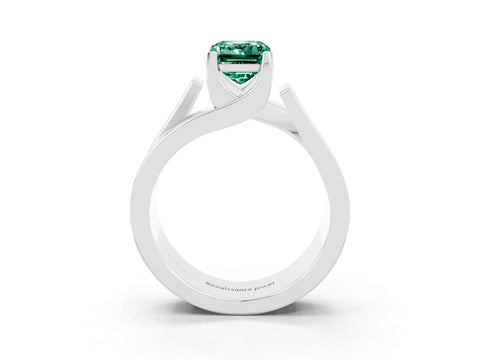 White gold Modern Tension Set Emerald Cut Green Sapphire Solitaire Wide Band Ring_3