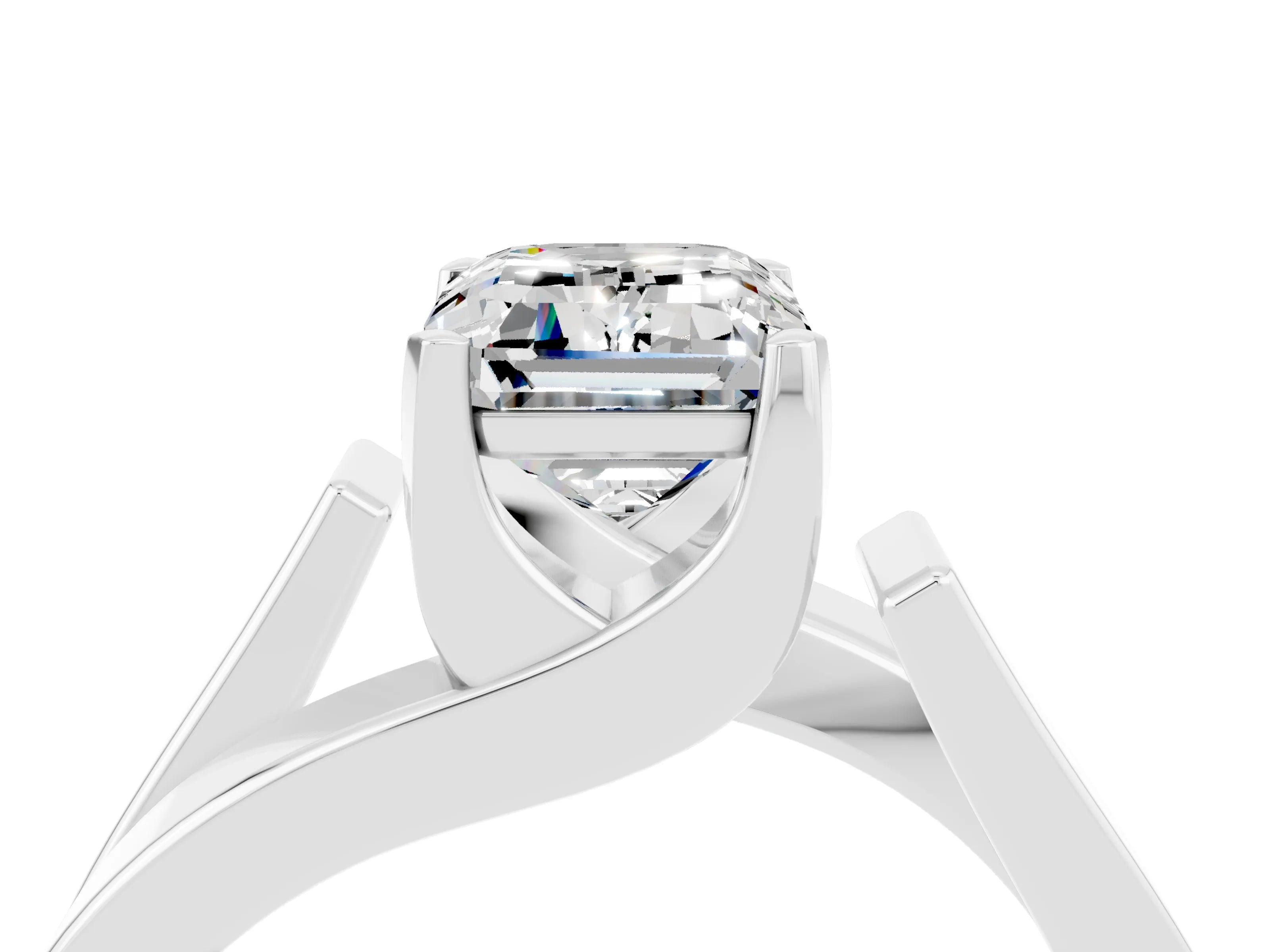 White gold Modern Tension Set Emerald Cut Moissanite Solitaire Wide Band Ring_22
