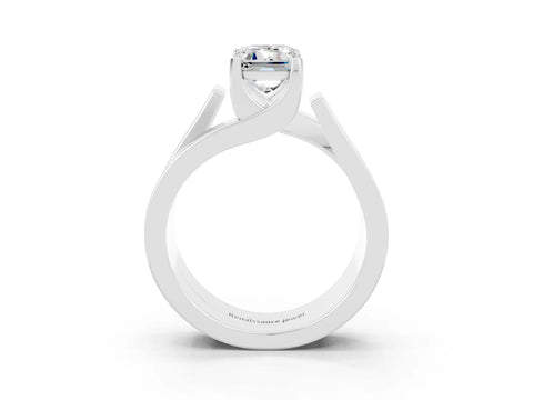 White gold Modern Tension Set Emerald Cut Moissanite Solitaire Wide Band Ring_22