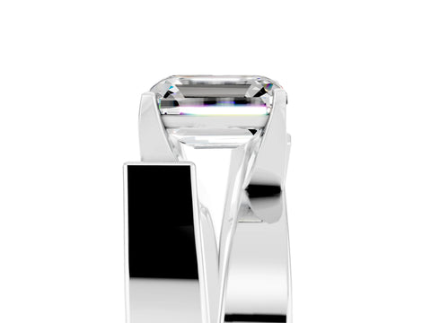 White gold Modern Tension Set Emerald Cut Moissanite Solitaire Wide Band Ring_24