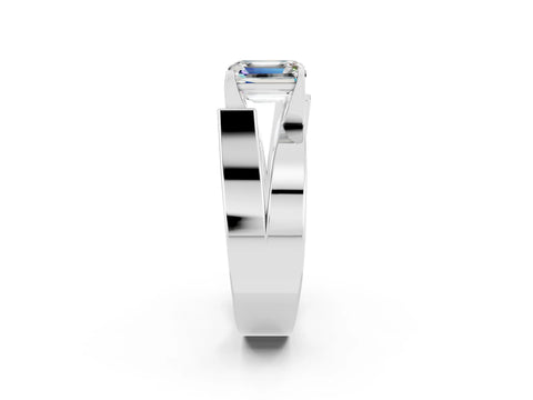 White gold Modern Tension Set Emerald Cut Moissanite Solitaire Wide Band Ring_26