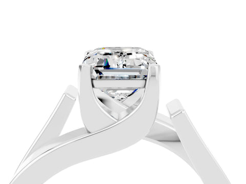 White gold Modern Tension Set Emerald Cut Moissanite Solitaire Wide Band Ring_28