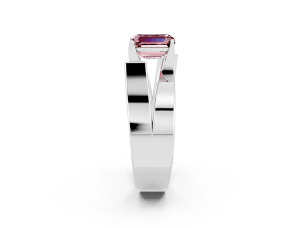 Platinum Modern Tension Set Emerald Cut Morganite Solitaire Wide Band Ring