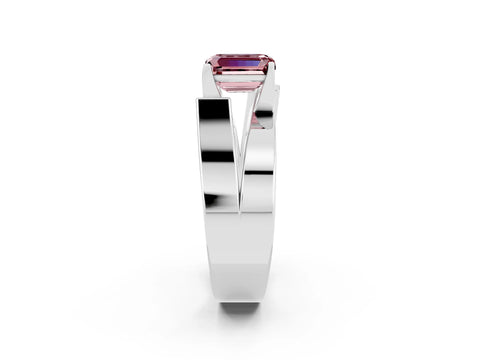 White gold Modern Tension Set Emerald Cut Morganite Solitaire Wide Band Ring_2