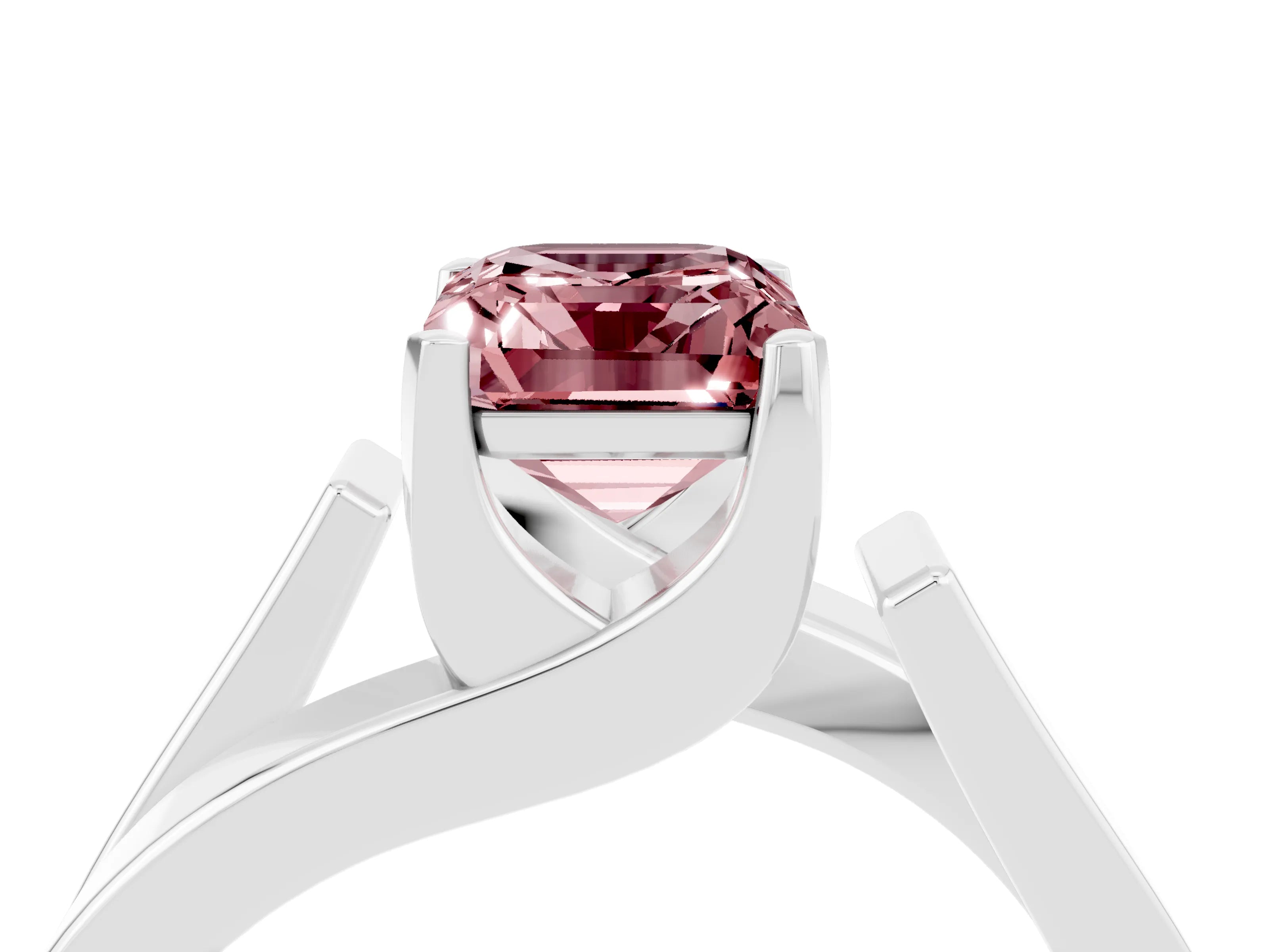 White gold Modern Tension Set Emerald Cut Morganite Solitaire Wide Band Ring_4