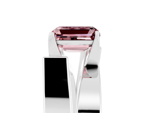 White gold Modern Tension Set Emerald Cut Morganite Solitaire Wide Band Ring_5