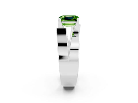 White gold Modern Tension Set Emerald Cut Peridot Solitaire Wide Band Ring_2