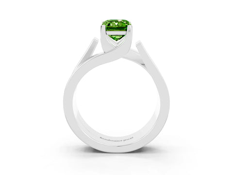 White gold Modern Tension Set Emerald Cut Peridot Solitaire Wide Band Ring_3